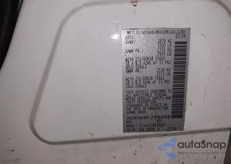 2024 Nissan Pathfinder Sv Fwd из США, поврежденный, VIN 5N1DR3BA9RC298098